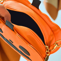 Kürbis Handtasche aus Kunstleder – Orange mit Halloween Fratze