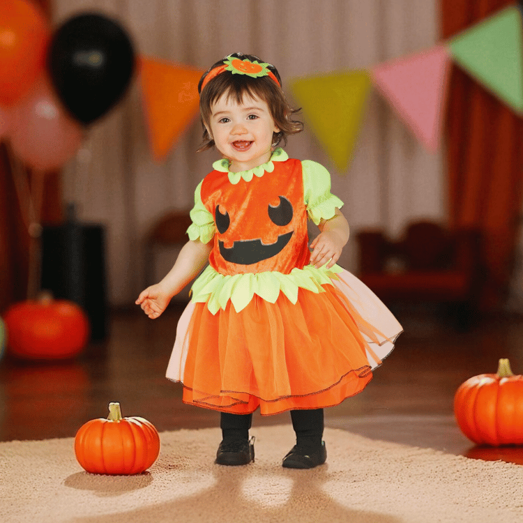 Kürbis Kostüm Baby & Kleinkind – Halloween Kleid mit Stirnband - 12-18 Monate