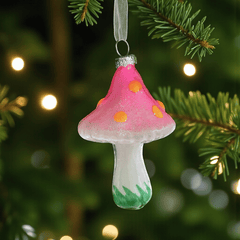Leuchtende Pilz-Ornamente aus Glas – 4er Set Weihnachtsbaum-Anhänger mit Glow-Effekt