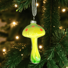 Leuchtende Pilz-Ornamente aus Glas – 4er Set Weihnachtsbaum-Anhänger mit Glow-Effekt