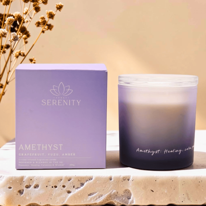 Amethyst Geschenkset – Duftkerze, Diffuser & Kristallschale mit echtem Amethyst
