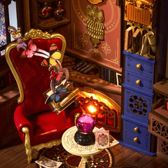 Magic Fantasy Corner Book Nook mit Hexenkessel & Katze