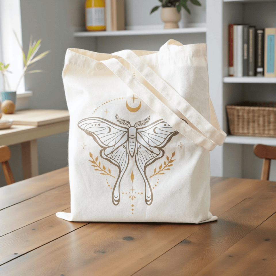 Mond Motte Tote Bag – großer Stoffbeutel mit Nachtfalter-Motiv