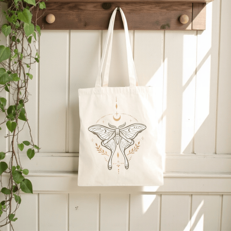 Mond Motte Tote Bag – großer Stoffbeutel mit Nachtfalter-Motiv