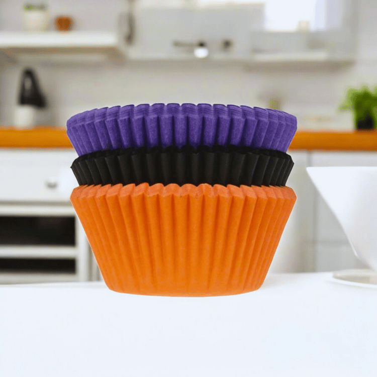 Muffinförmchen Halloween – 75 Stück in Orange, Lila & Schwarz