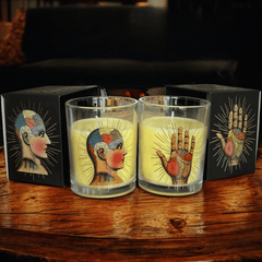 Mystische Duftkerzen im Phrenologie-Design – 2er Set im Glas