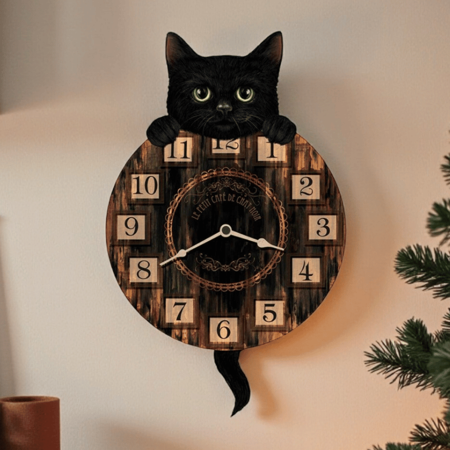 Mystische Katzen Wanduhr – Katzen-Pendeluhr 32 cm