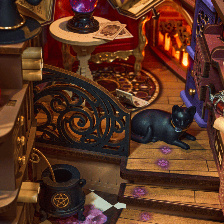 Magic Fantasy Corner Book Nook mit Hexenkessel & Katze