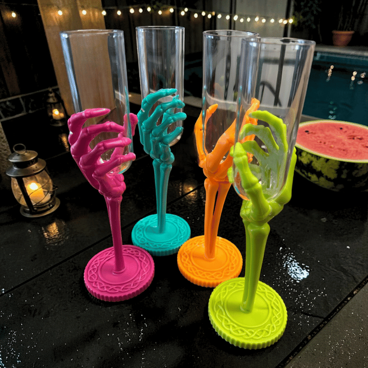 Neon Skelett-Hand Trinkglas – Summerween Sektglas