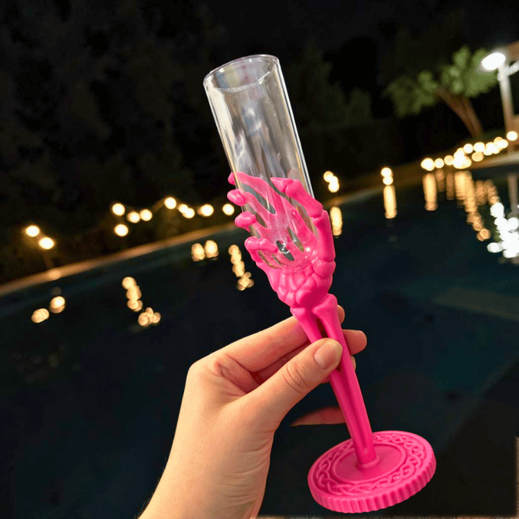 Neon Skelett-Hand Trinkglas – Summerween Sektglas