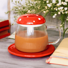 Pilz-Tasse aus Glas mit Untertasse Set