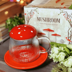 Pilz-Tasse aus Glas mit Untertasse Set