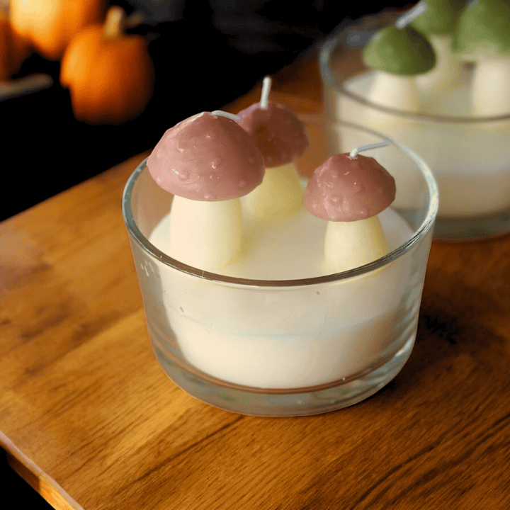 Herbstliche 3D Pilz Kerzen (2er-Set im Glas)