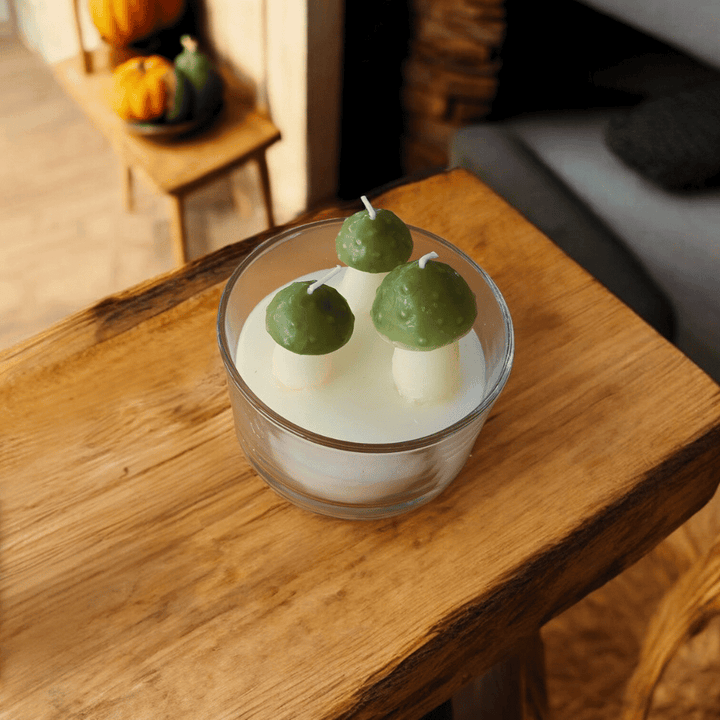 Herbstliche 3D Pilz Kerzen (2er-Set im Glas)