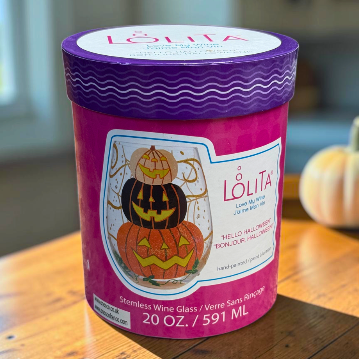 Handbemaltes Halloween Glas Lolita mit Kürbisstapel