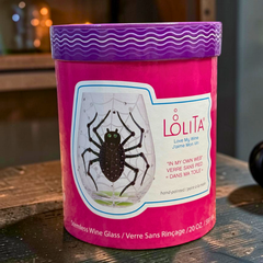 Handbemaltes Halloween Glas Lolita In My Own Web mit Glitzerspinne
