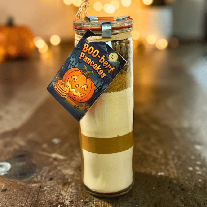 Pumpkin-Spice Pancake-Backmischung mit Kürbiskernen vom Hof