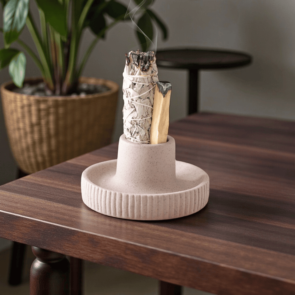 Räucherschale gerippt in Greige