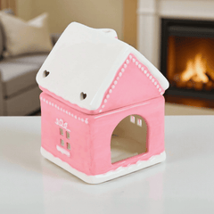 Rosa Lebkuchenhaus Duftlampe – Keramik-Ölbrenner für Winter & Weihnachten