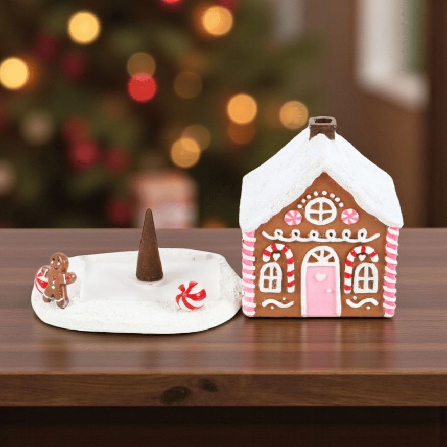 Rosa Lebkuchenhaus Räucherkegel-Brenner – Winterliche Duft-Deko