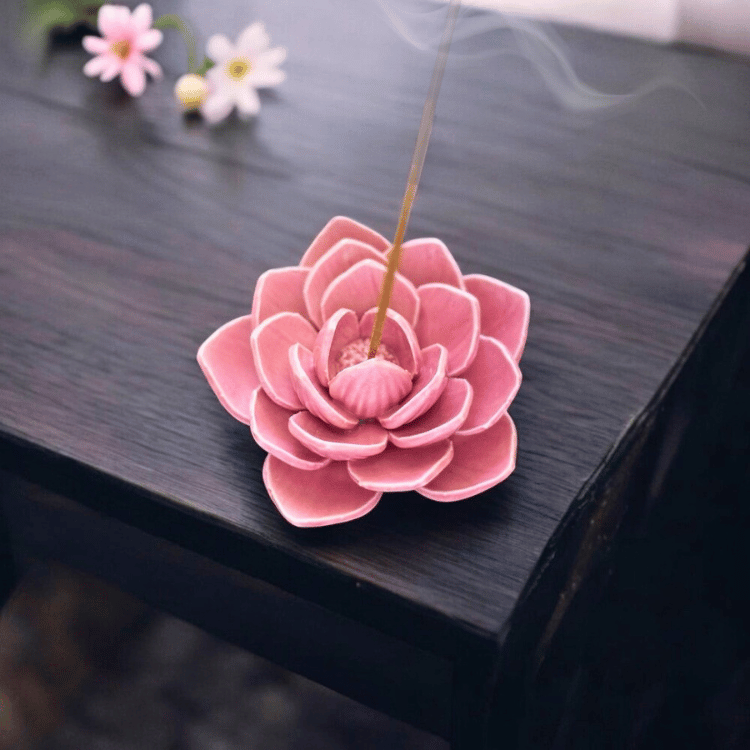 Rosa Seerosen Räucherstäbchenhalter aus Keramik