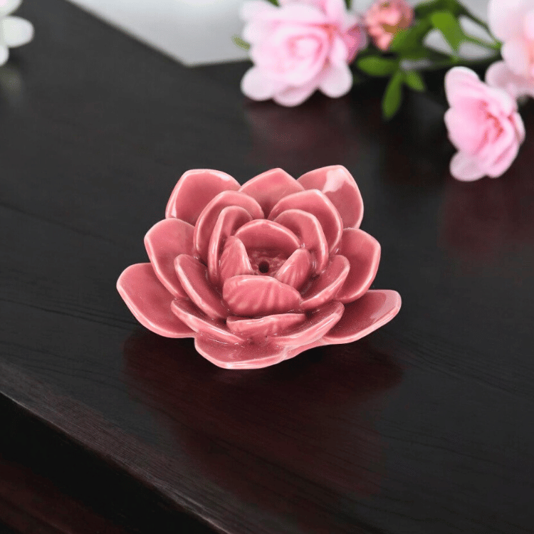 Rosa Seerosen Räucherstäbchenhalter aus Keramik