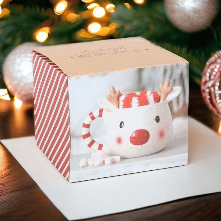 Rudolph das Rentier Tasse & Kuschelsocken Set