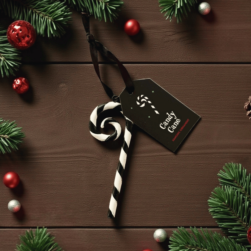 Schwarz-Weiß Zuckerstangen Ornament – spooky Weihnachtsbaum Anhänger