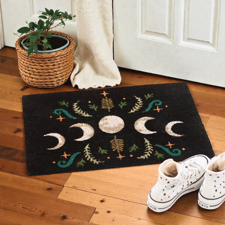Dark Forest Mondphasen-Fußmatte – mystischer Eingang in Schwarz