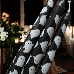 Schwarze Geister-Stabkerzen (3er-Set) mit süßen Gespenstern