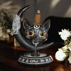 Schwarze Katze & Mond – Rückfluss-Räucherkegelhalter