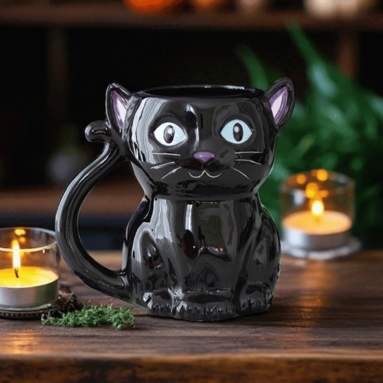 Schwarze Katzentasse – Cute & Creepy