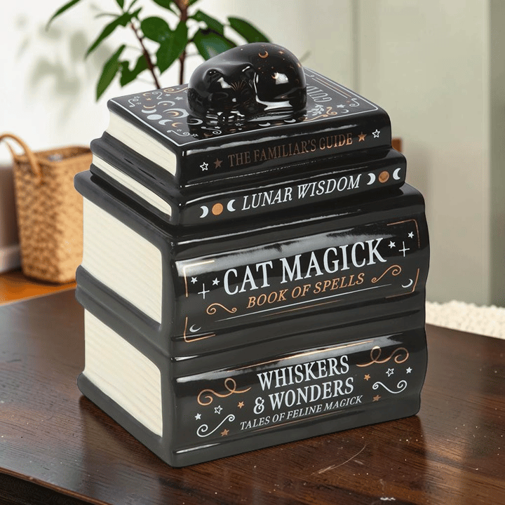 Schwarze Katze Duftlampe Bücherstapel – Witchy Öl & Wax Wärmer