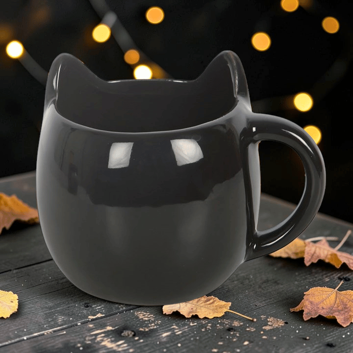 Schwarze Katzen Tasse – Witchy Kaffeebecher mit Katzenkopf Form