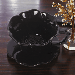 Schwarze Rosen-Teetasse mit Untertasse – Gothic Keramikbecher