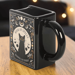 Schwarze Katze Tasse Buchform – Witchy Buchtasse für Katzenliebhaber