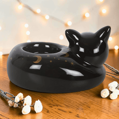 Die schlafende schwarze Katze – Teelichthalter aus Keramik für cozy Abende