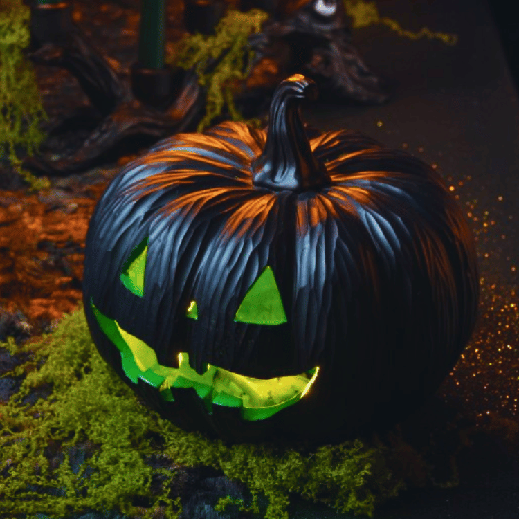 Schwarzer LED Kürbis mit grünem Licht – Halloween Dekoration