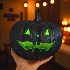 Schwarzer LED Kürbis mit grünem Licht – Halloween Dekoration