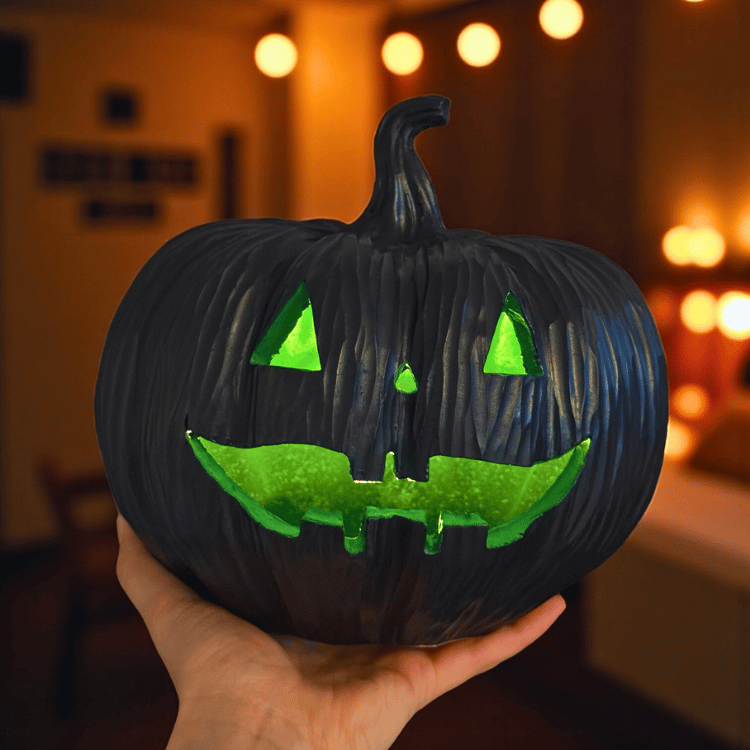 Schwarzer LED Kürbis mit grünem Licht – Halloween Dekoration
