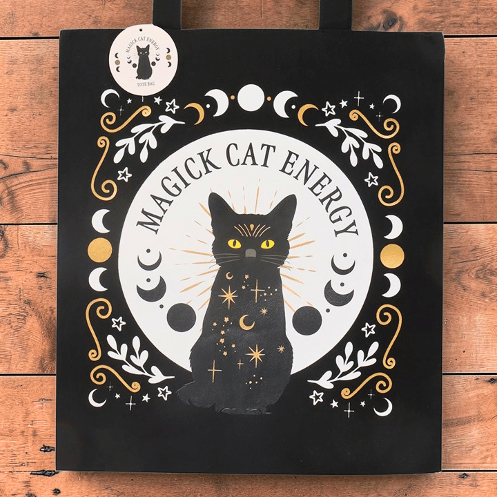 Schwarze Katze Tote Bag – Witchy Stofftasche für Katzenliebhaber