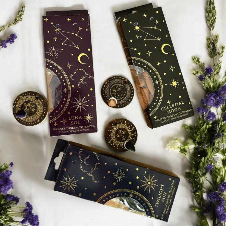 Sonne & Mond Räucherkegel mit Halter