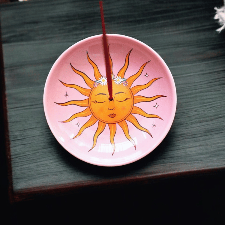 Sonnen-Räucherstäbchenhalter aus Keramik