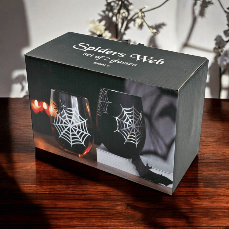 Spinnennetz Gläser-Set – Für düstere Drinks & witchy Tischdeko