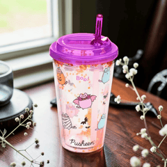 Spooky Pusheen Becher Summerween – Trinkbecher 500ml mit Deckel und Strohhalm