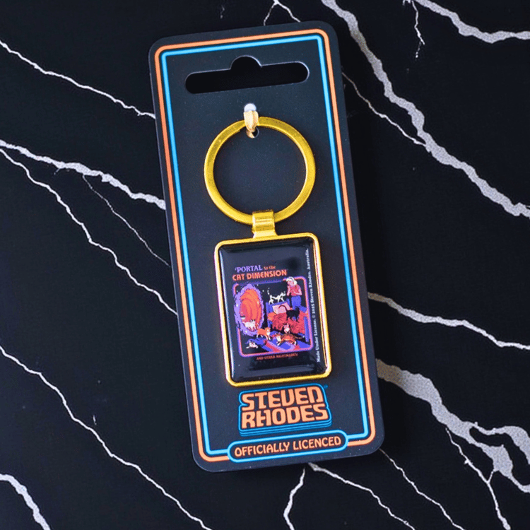 Steven Rhodes Schlüsselanhänger – „The Cat Dimension“ Retro-Motiv