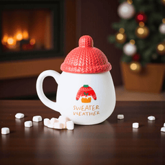 Keramiktasse „Pullover-Wetter“ mit Mützen Deckel – Wintertasse 480 ml