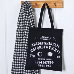 Talking Board Tote Bag – Schwarze Spirit Board Tasche im Ouija-Stil