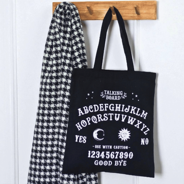 Talking Board Tote Bag – Schwarze Spirit Board Tasche im Ouija-Stil