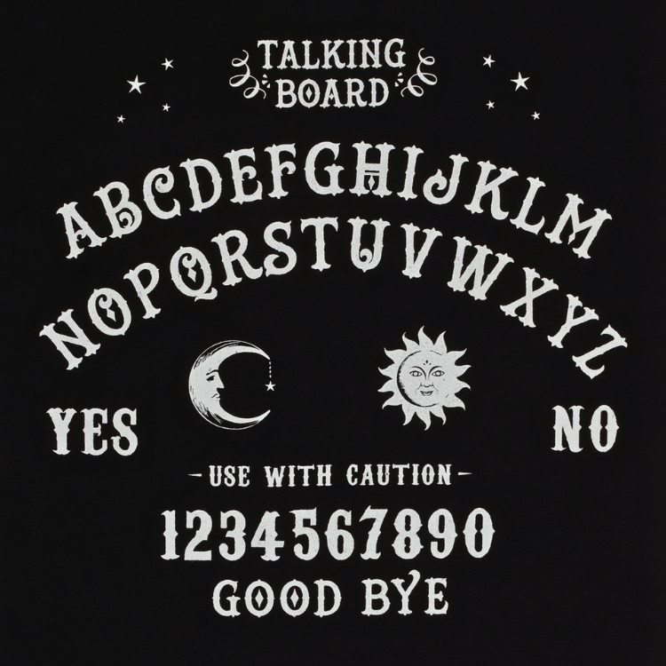Talking Board Tote Bag – Schwarze Spirit Board Tasche im Ouija-Stil